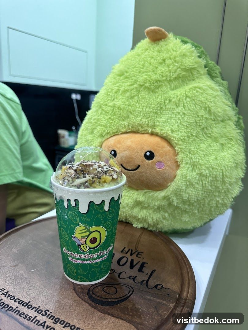 Avocado drink with plush toy