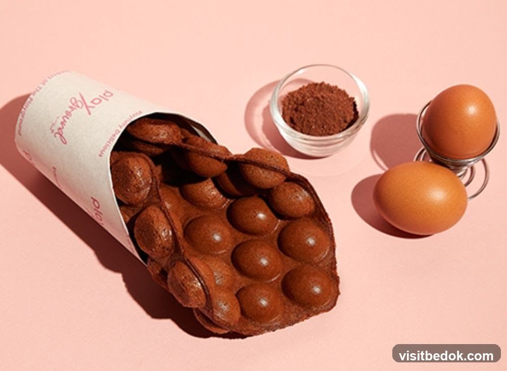 Chocolate Bubble Waffle with Eggs and Cocoa Powder