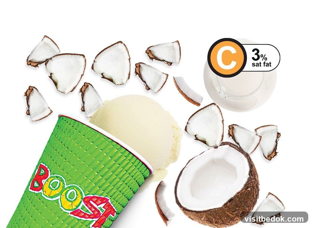 Coconut ice cream with coconut pieces