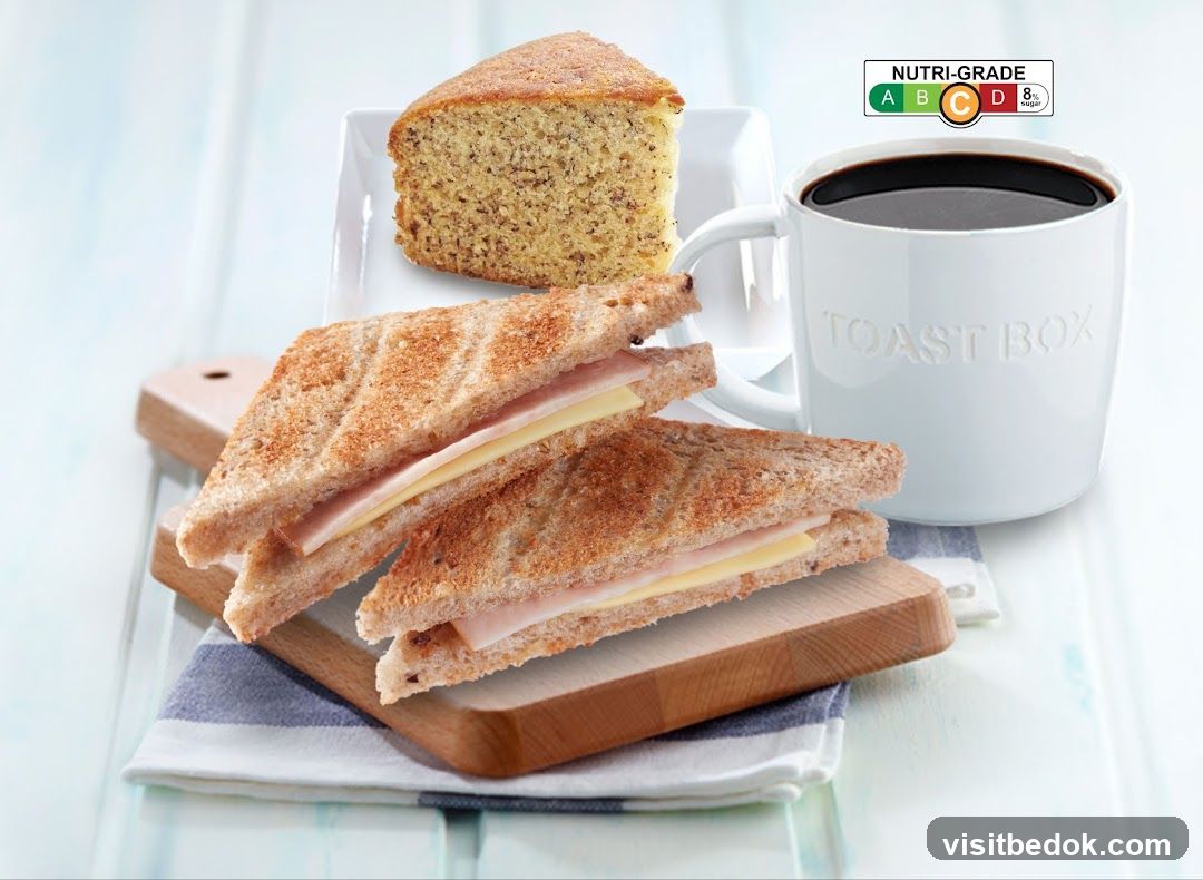Toast Box Ham and Cheese Sandwiches with Cake and Coffee