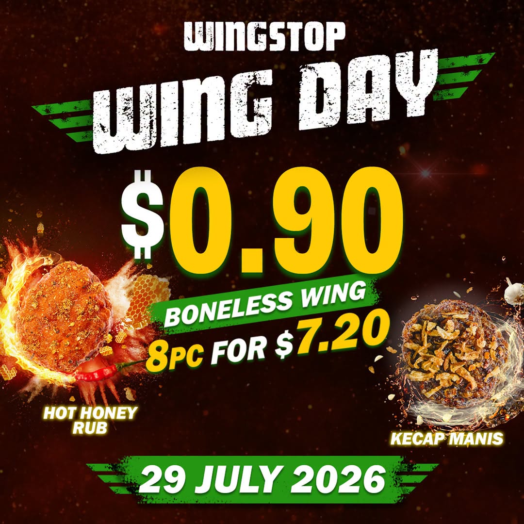 Wingstop Wing Day: 8pc Boneless Wings for $7.20 at Bedok Mall on 29 Jul 2026